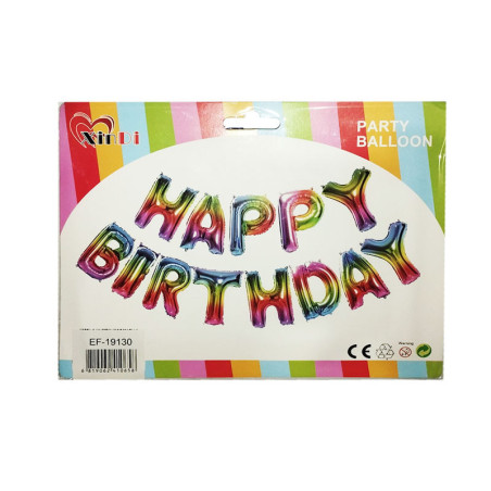 LETRERO METALIZADO 18" HAPPY BIRTHDAY COLORES