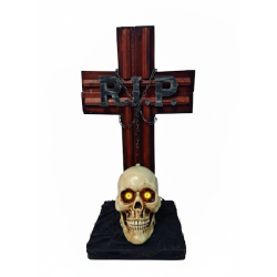 HALLO DECORACIÓN CRUZ RIP CON CRANEO 55 CM CON LUZ A198