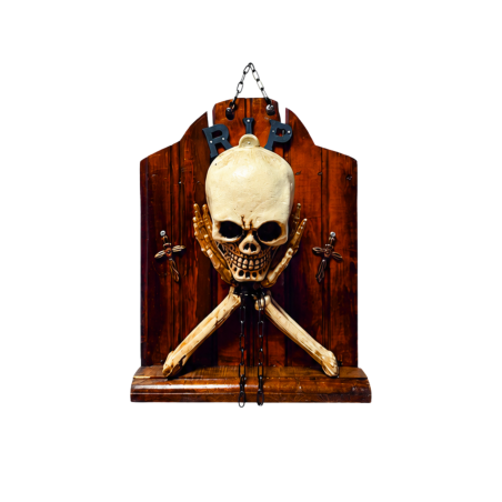 HALLO 2026 CALAVERA PENSATIVA 28CM MADERA A183